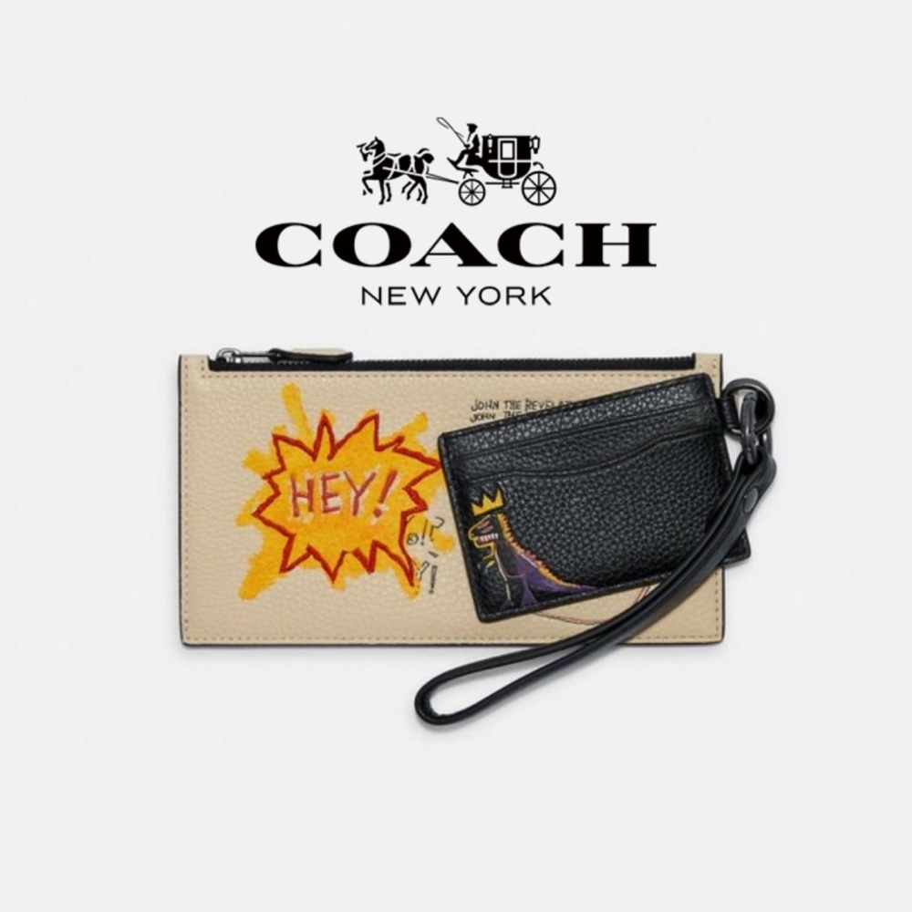 NWT Coach X Basquiat Pouch Trio Wristlet Purse Art Leather Card Bag Rexy Dino